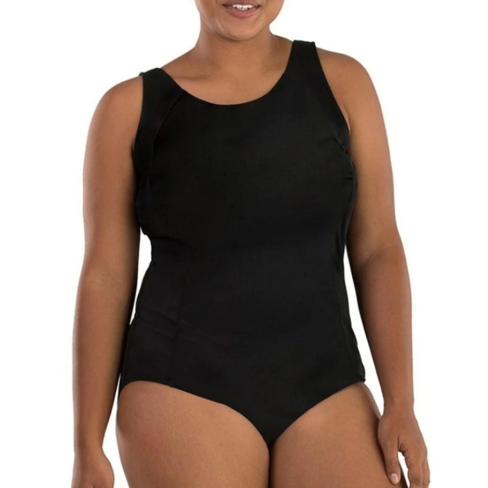 Juno Active AquaCurve Tank One Piece Swimsuit Classic Black Women's 2X Plus